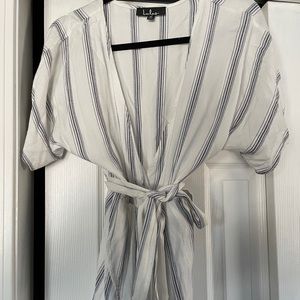 Lulu’s Climb aboard grey and white striped romper